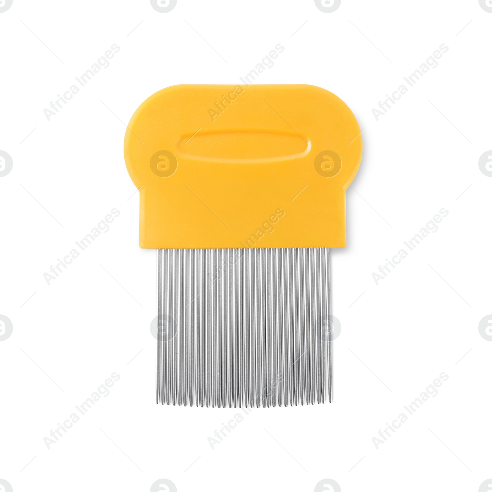 Photo of Metal comb for anti lice treatment on white background, top view