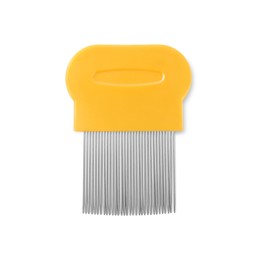 Photo of Metal comb for anti lice treatment on white background, top view