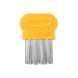 Metal comb for anti lice treatment on white background, top view