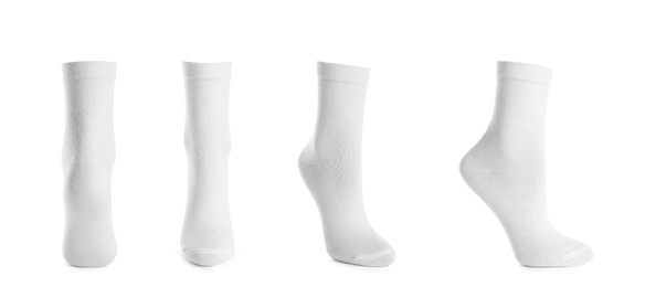 Set with socks on white background. Banner design