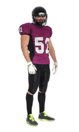 Photo of American football player wearing uniform on white background