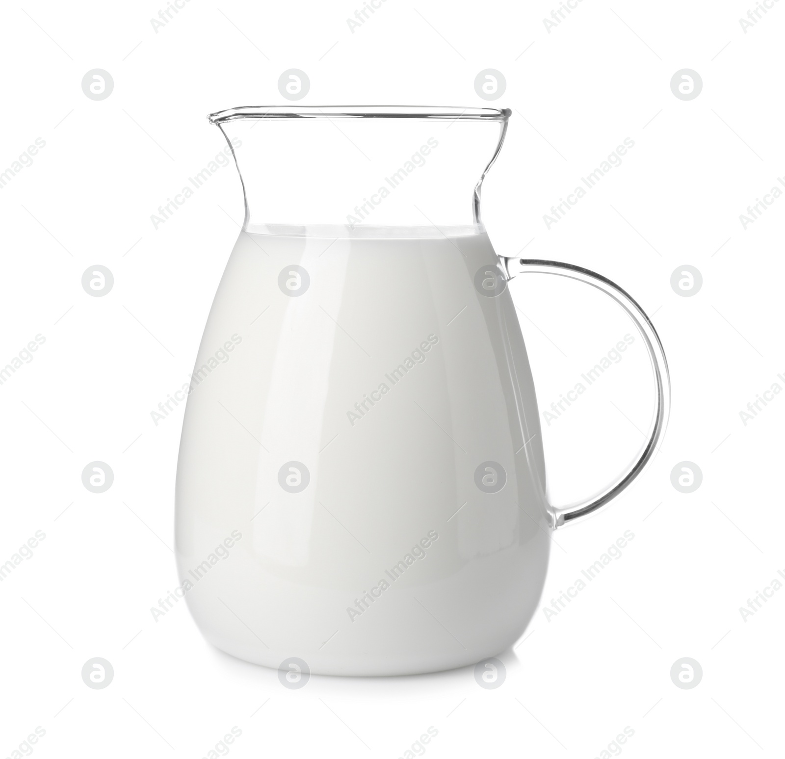 Photo of Jug with fresh milk on white background
