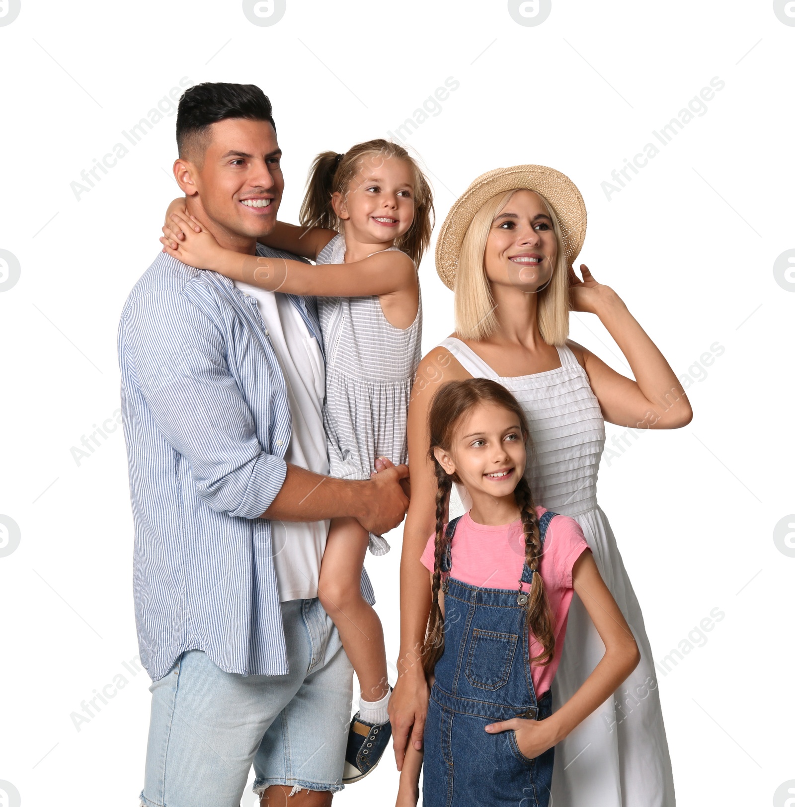 Photo of Portrait of happy family on white background