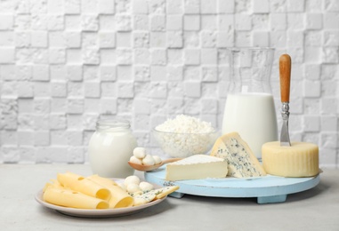 Different fresh dairy products on table