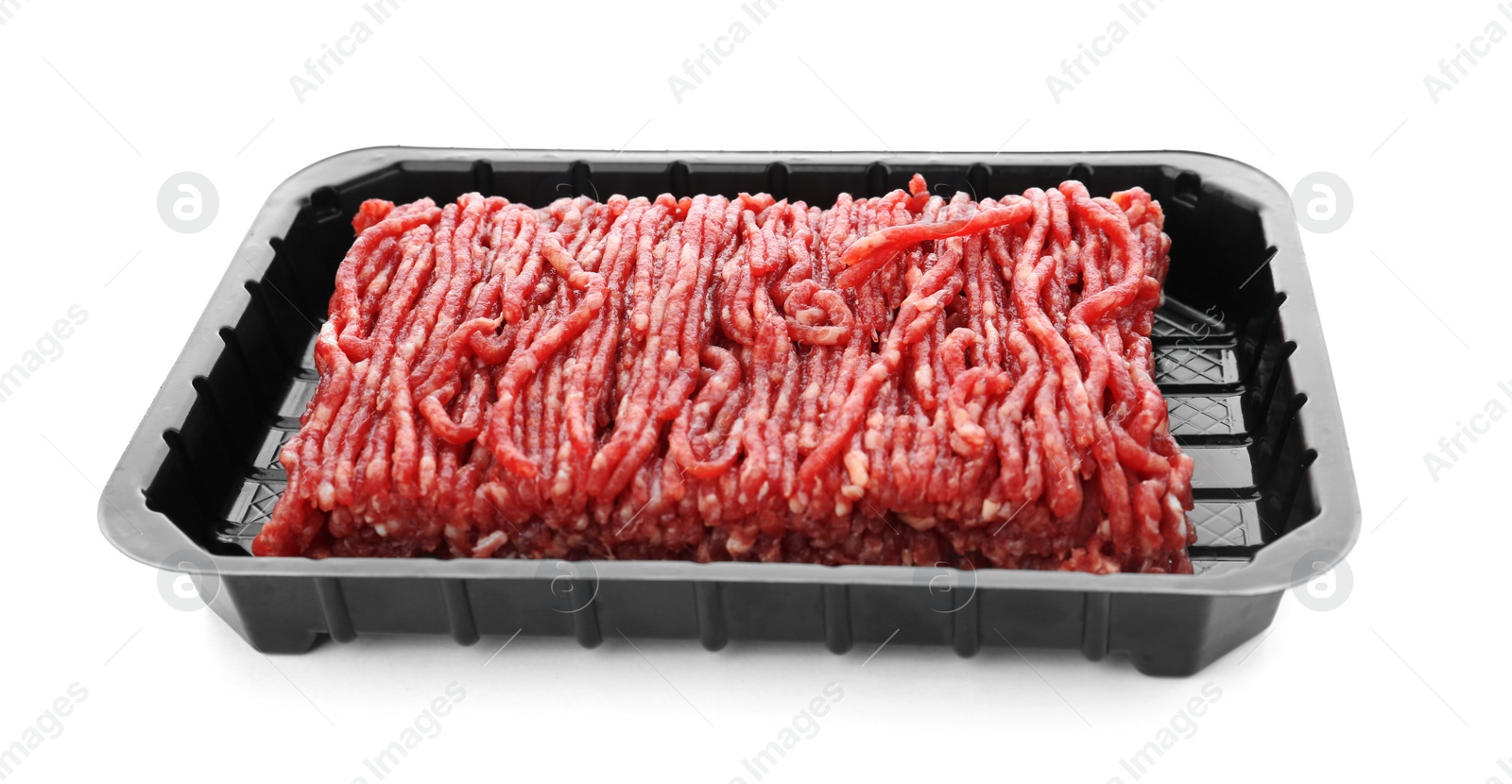 Photo of Fresh raw minced meat on white background