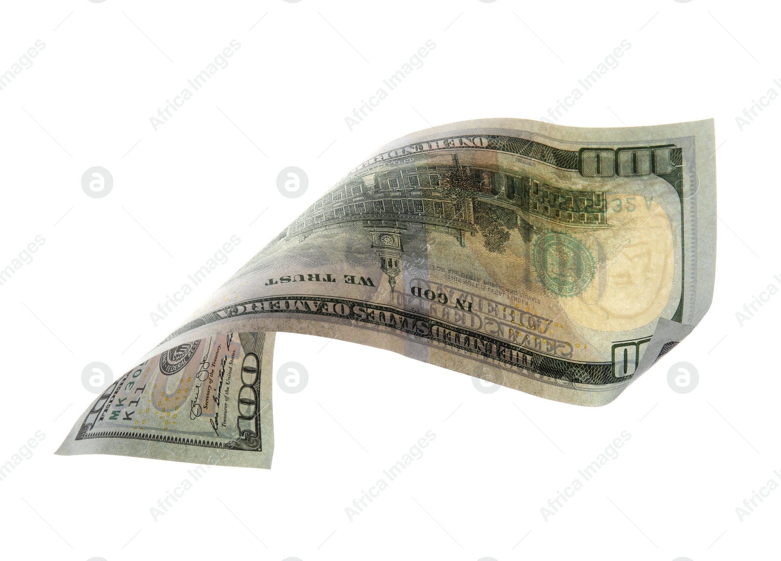 Photo of One hundred dollar banknote on white background. American national currency
