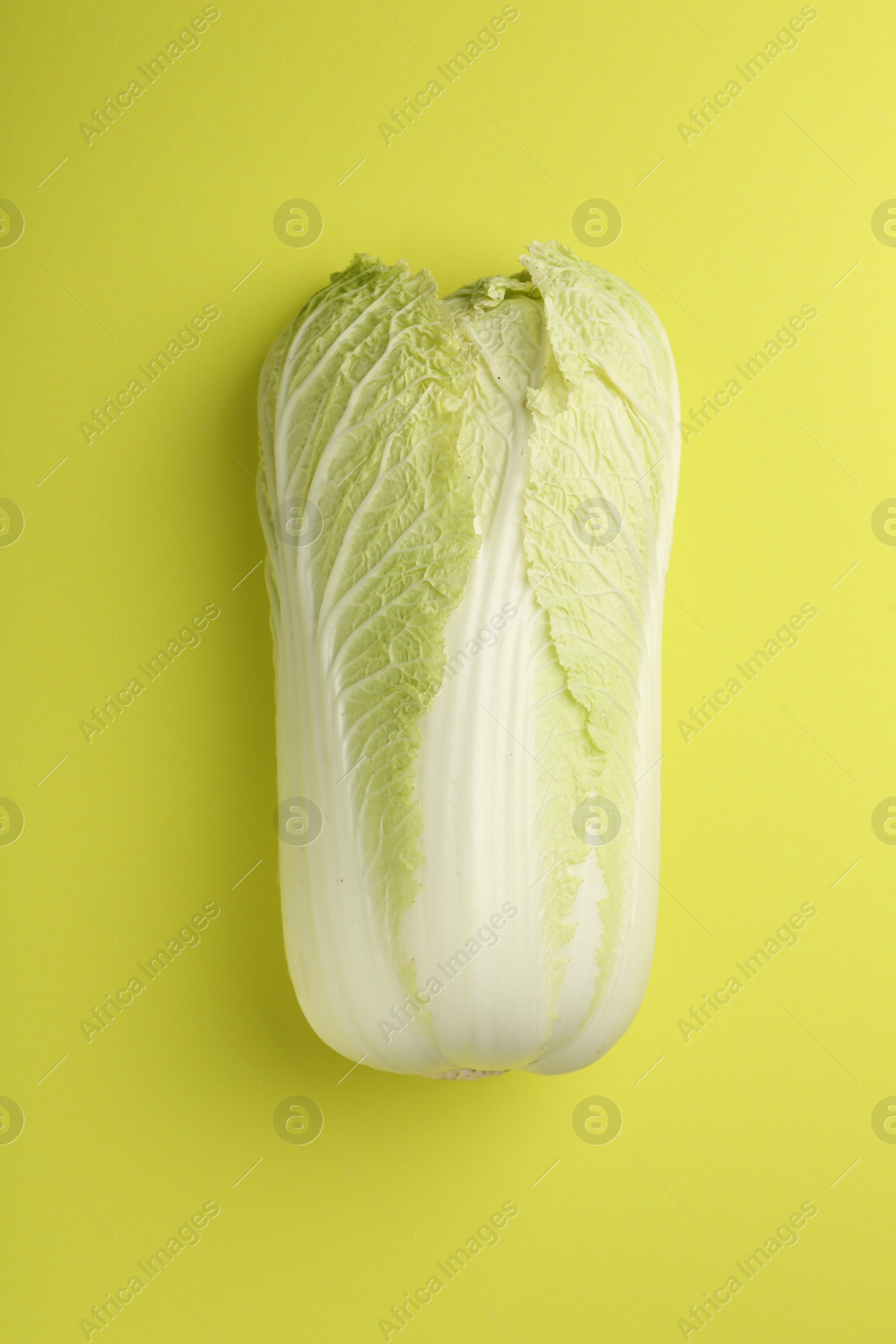 Photo of Fresh ripe Chinese cabbage on green background, top view