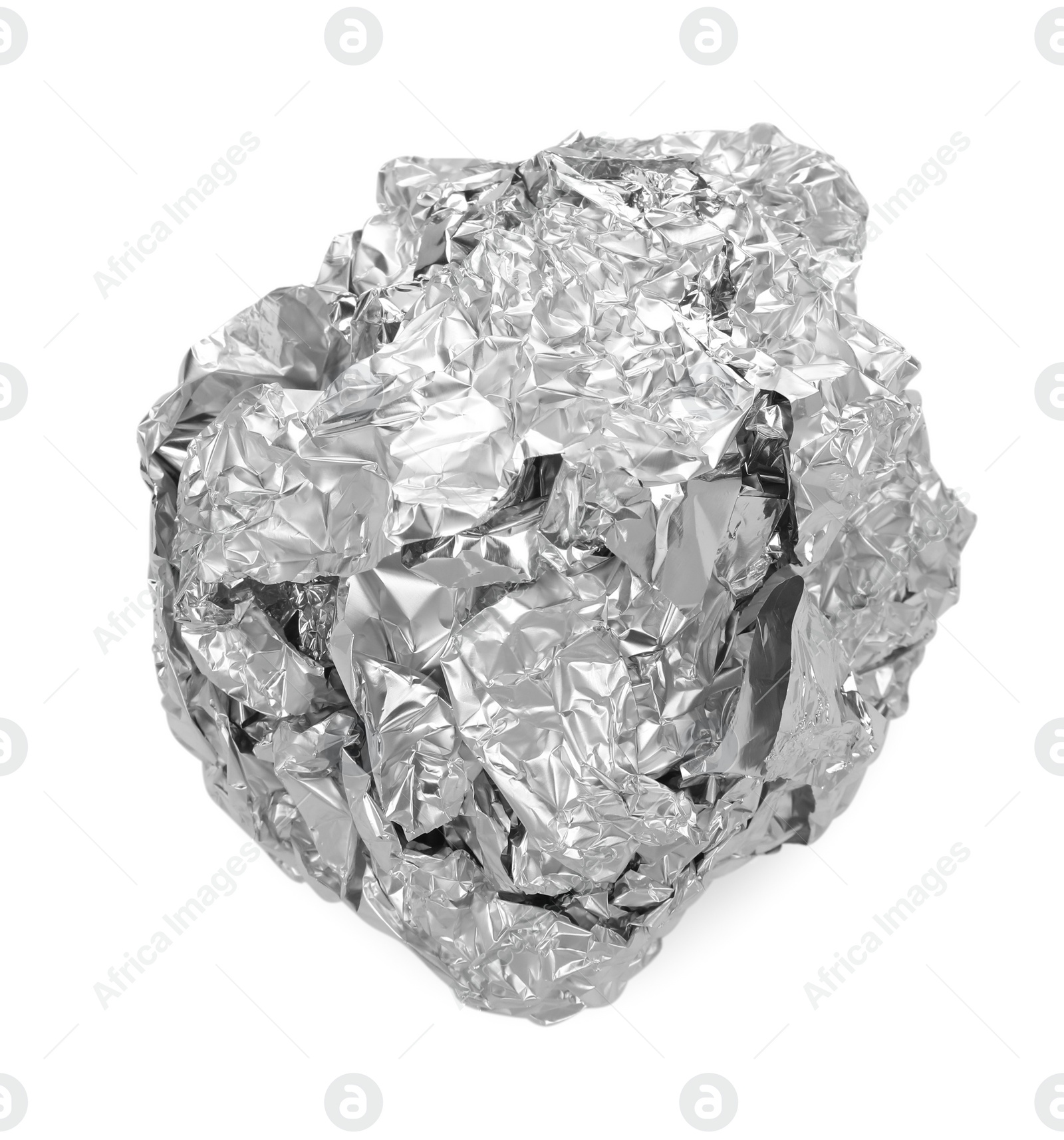 Photo of Crumpled ball of aluminum foil isolated on white