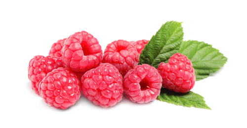 Delicious fresh ripe raspberries isolated on white