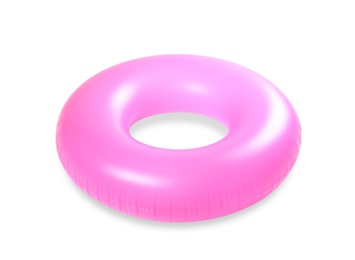 Photo of Bright inflatable ring on white background. Summer holidays