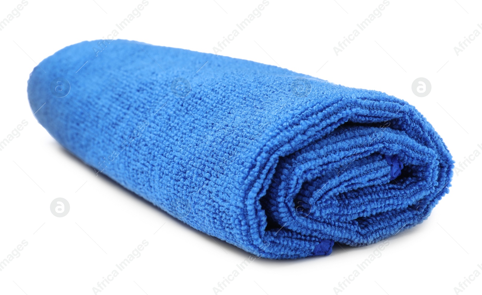 Photo of Clean blue microfiber cloth isolated on white