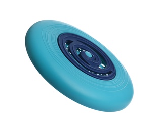 Light blue plastic frisbee disk isolated on white