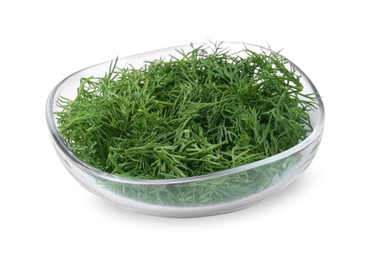 Glass bowl of fresh dill isolated on white