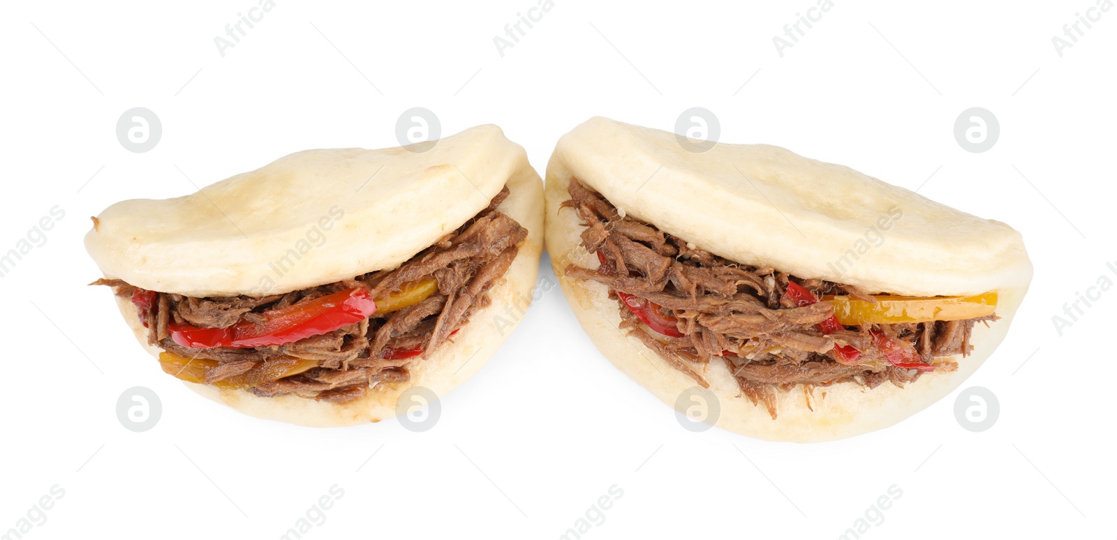 Photo of Delicious gua bao isolated on white, top view