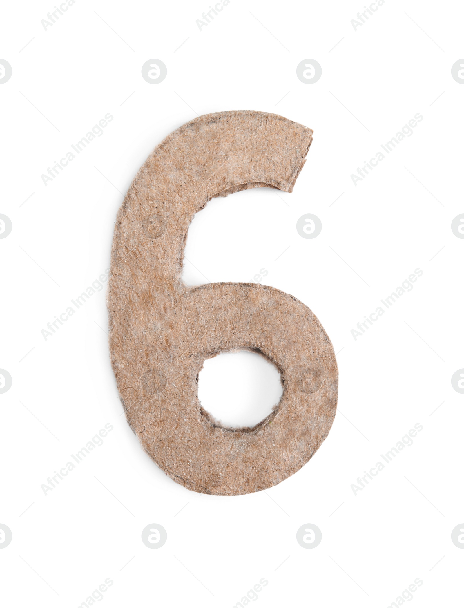 Photo of Number 6 made of cardboard isolated on white