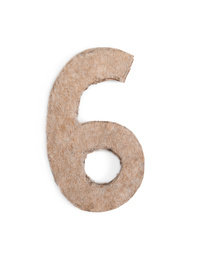 Photo of Number 6 made of cardboard isolated on white