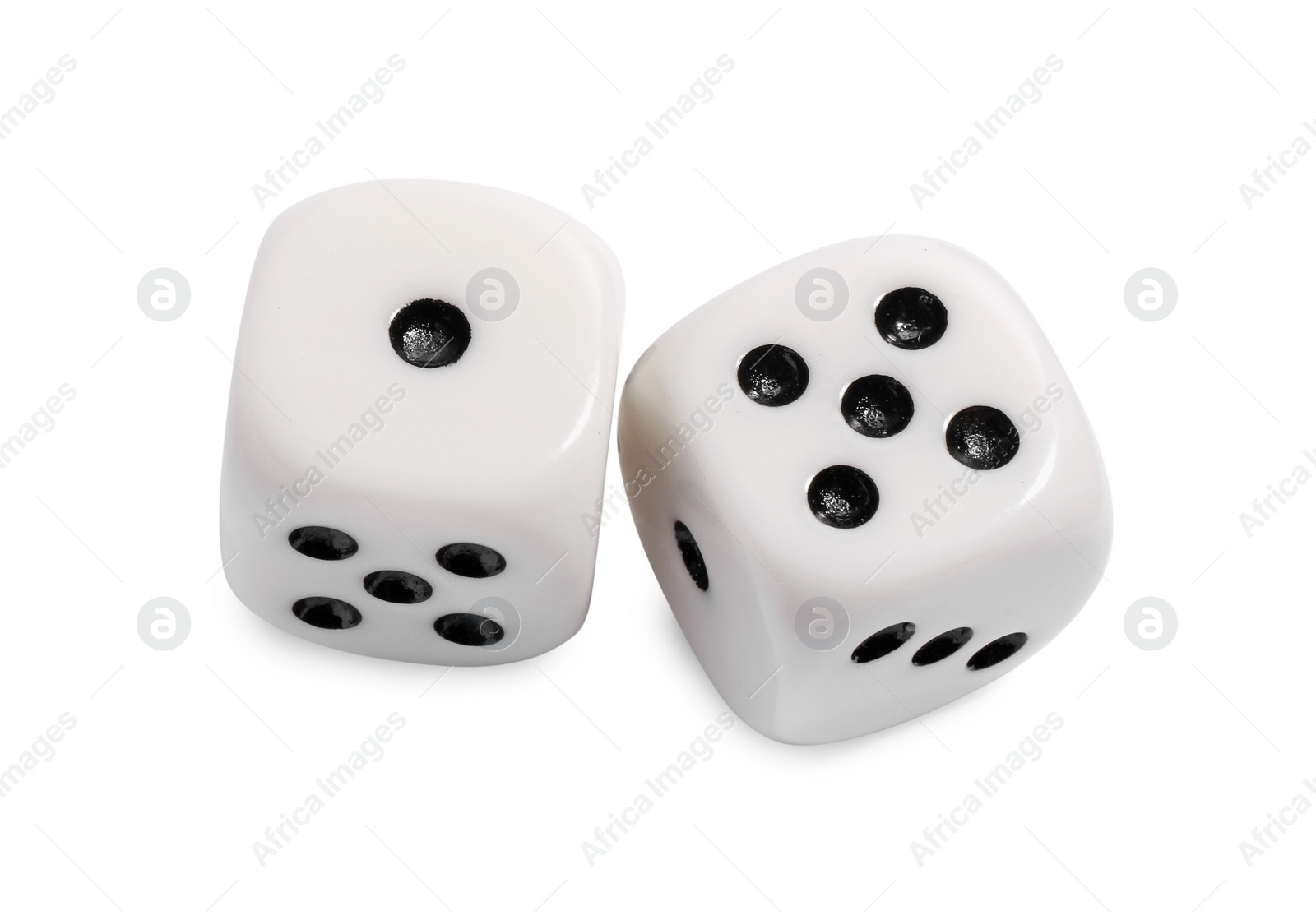 Photo of Two dices isolated on white. Game cubes