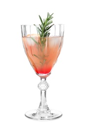 Glass of grapefruit cocktail with ice isolated on white