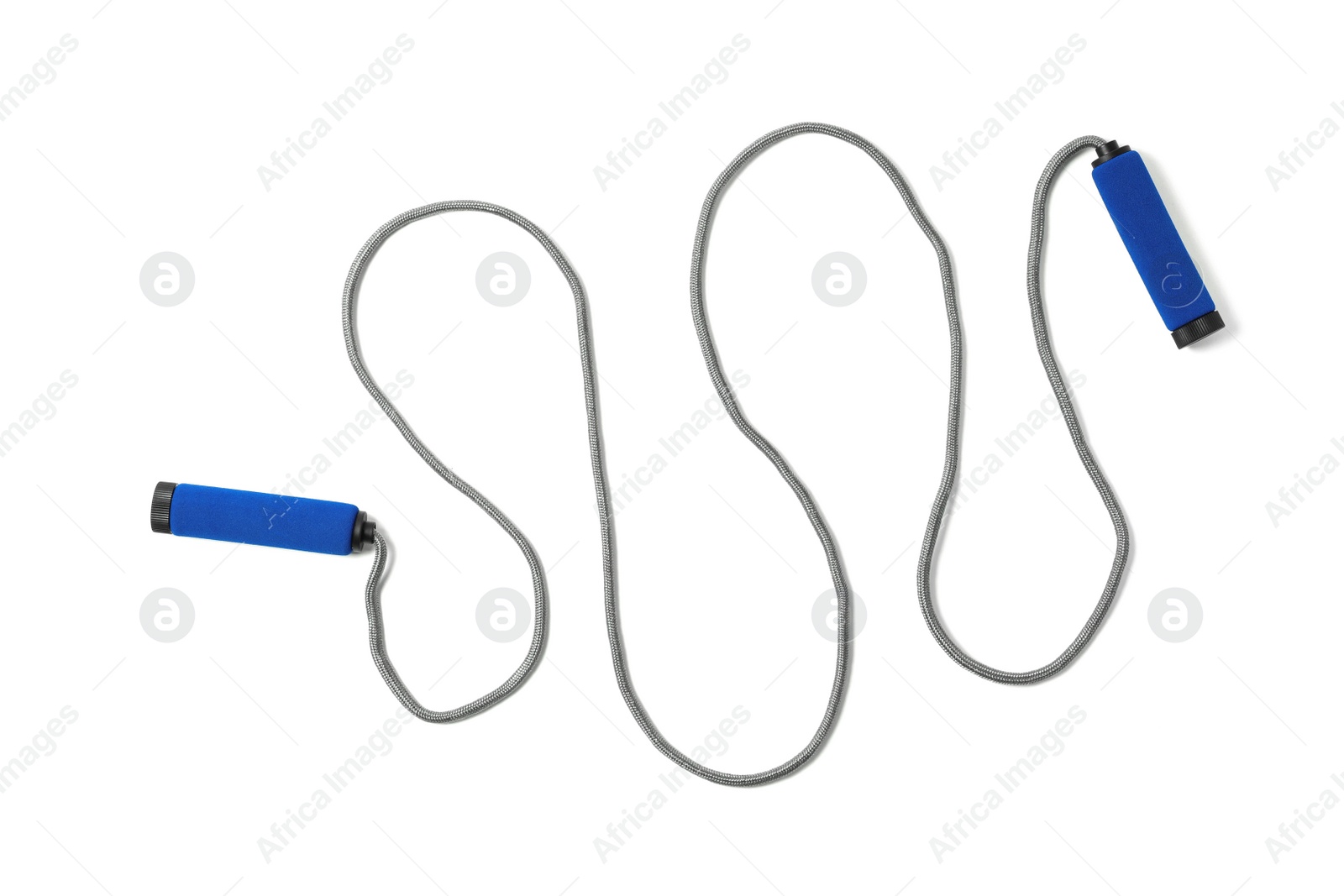 Photo of Jump rope on white background, top view