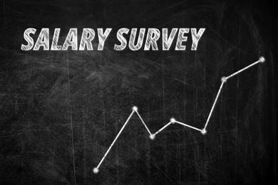Illustration of Phrase Salary Survey and growth chart on black chalkboard