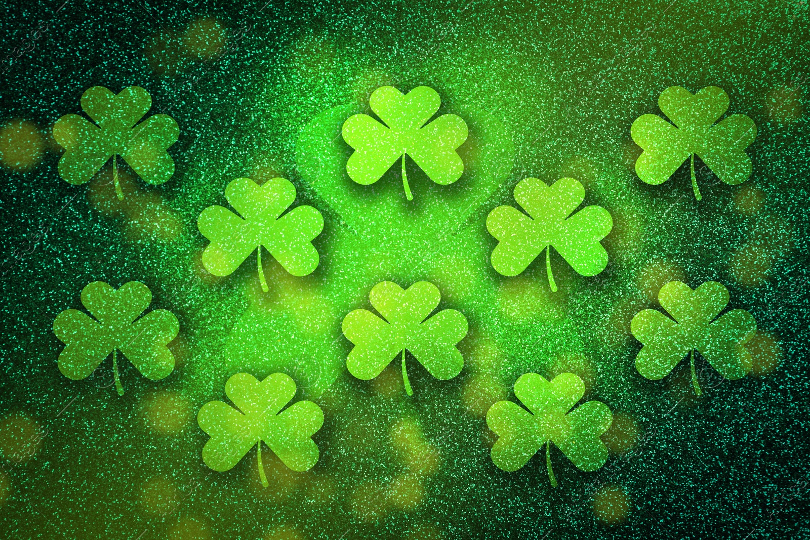 Image of St. Patrick's Day greeting card design with clover leaves