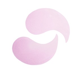 Pink under eye patches on white background, top view. Cosmetic product