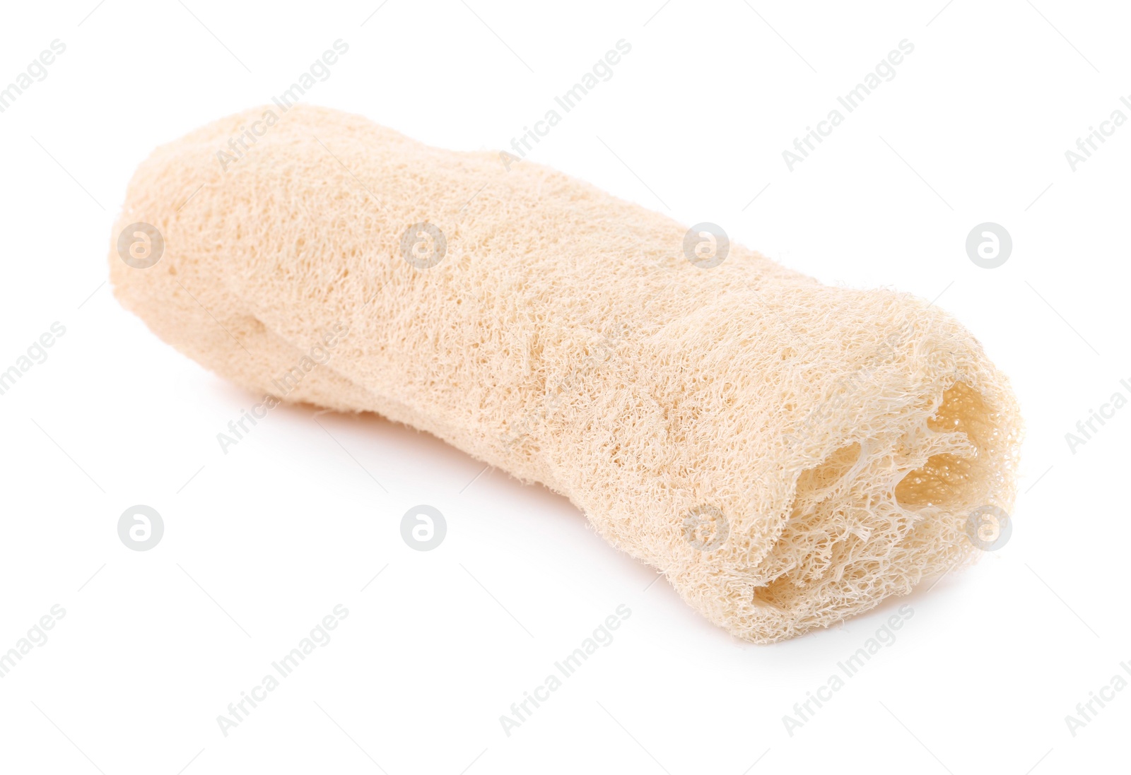 Photo of Loofah sponge isolated on white. Personal hygiene product