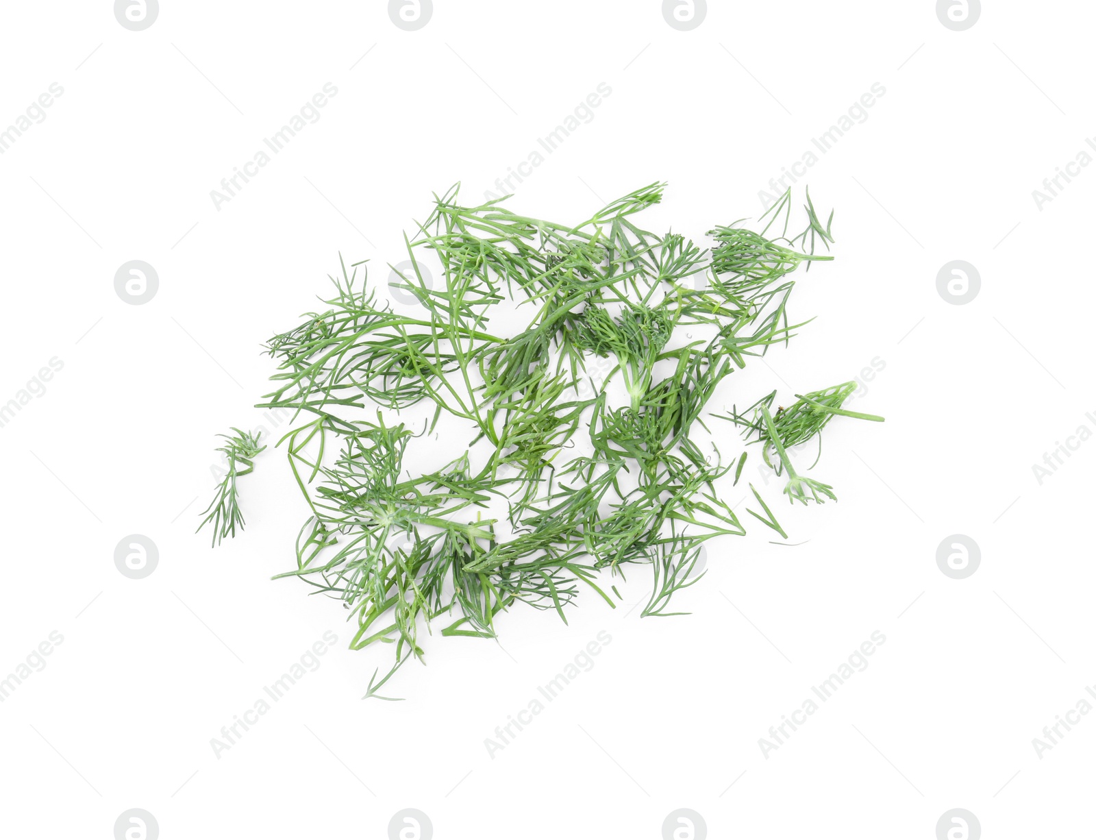 Photo of Pile of fresh green dill isolated on white, above view