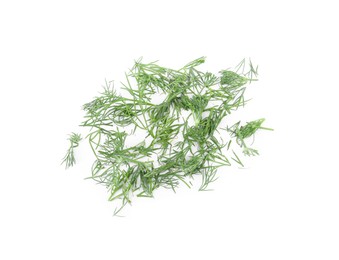 Photo of Pile of fresh green dill isolated on white, above view