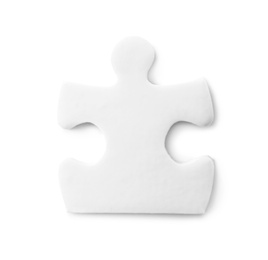 Photo of Blank puzzle piece isolated on white, top view