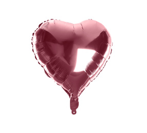 Photo of Pink shiny foil heart shaped balloon isolated on white