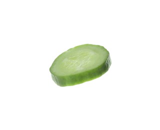 Photo of Slice of fresh green cucumber isolated on white