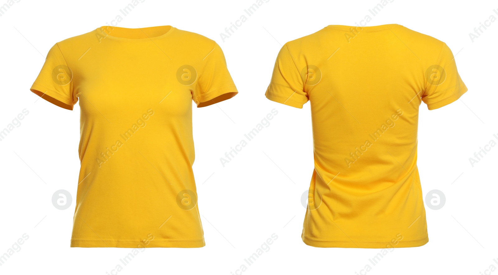 Image of Yellow t-shirt with space for design isolated on white. Back and front views