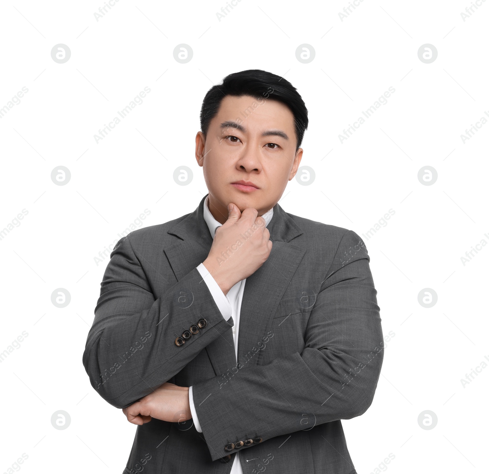 Photo of Businessman in suit posing on white background