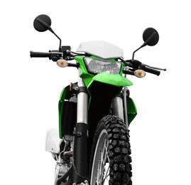 Image of Stylish green cross motorcycle on white background