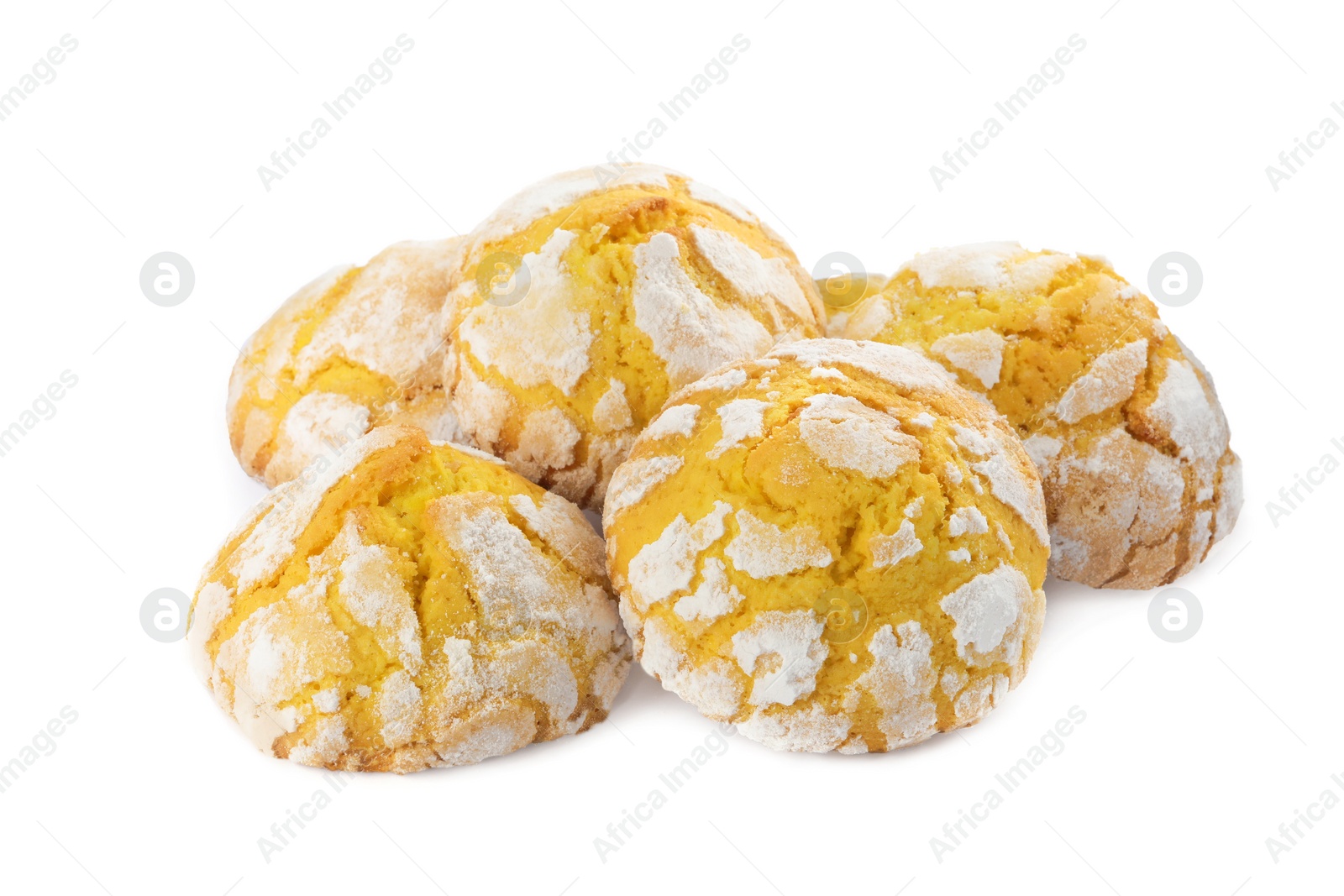 Photo of Tasty homemade lemon cookies on white background