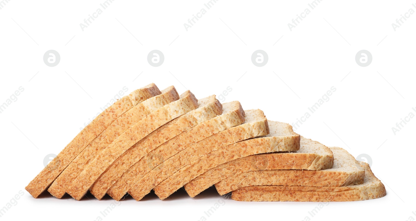 Photo of Slices of wheat bread isolated on white