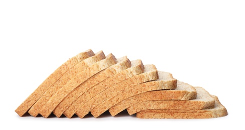 Photo of Slices of wheat bread isolated on white