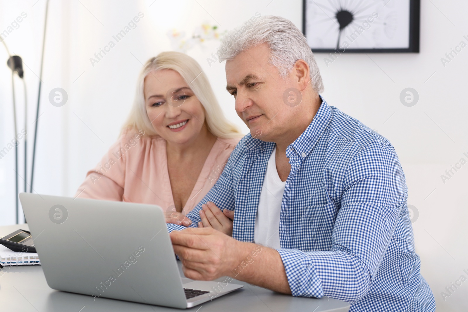 Photo of Mature couple thinking over pension payment at home