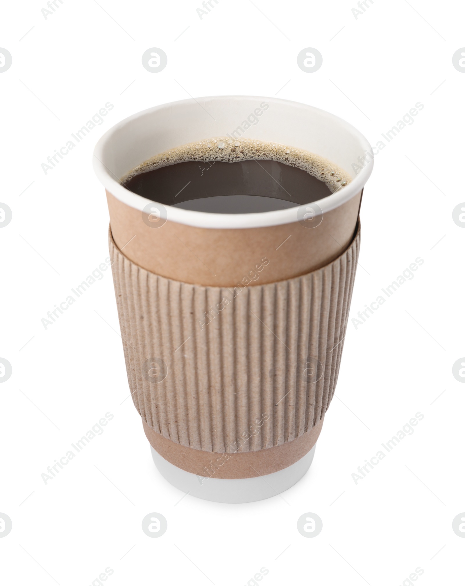 Photo of Paper cup with hot drink isolated on white. Coffee to go