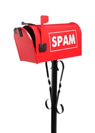 Red letter box with word Spam on white background