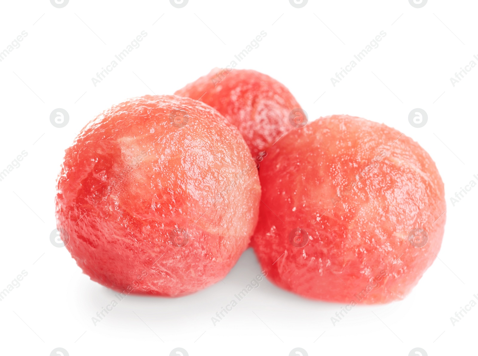 Photo of Juicy sweet watermelon balls on white background