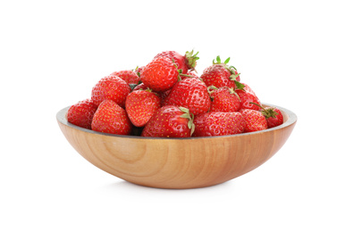 Photo of Ripe strawberries in bowl isolated on white