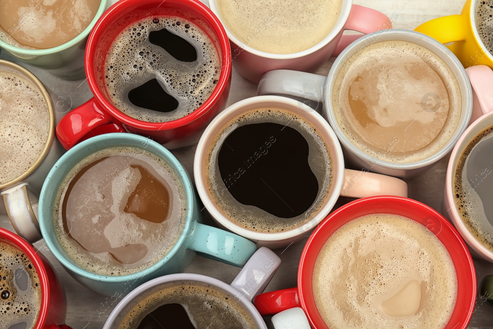 Photo of Flat lay composition with cups of coffee. Food photography