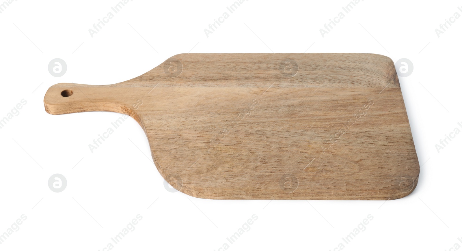 Photo of One wooden cutting board isolated on white