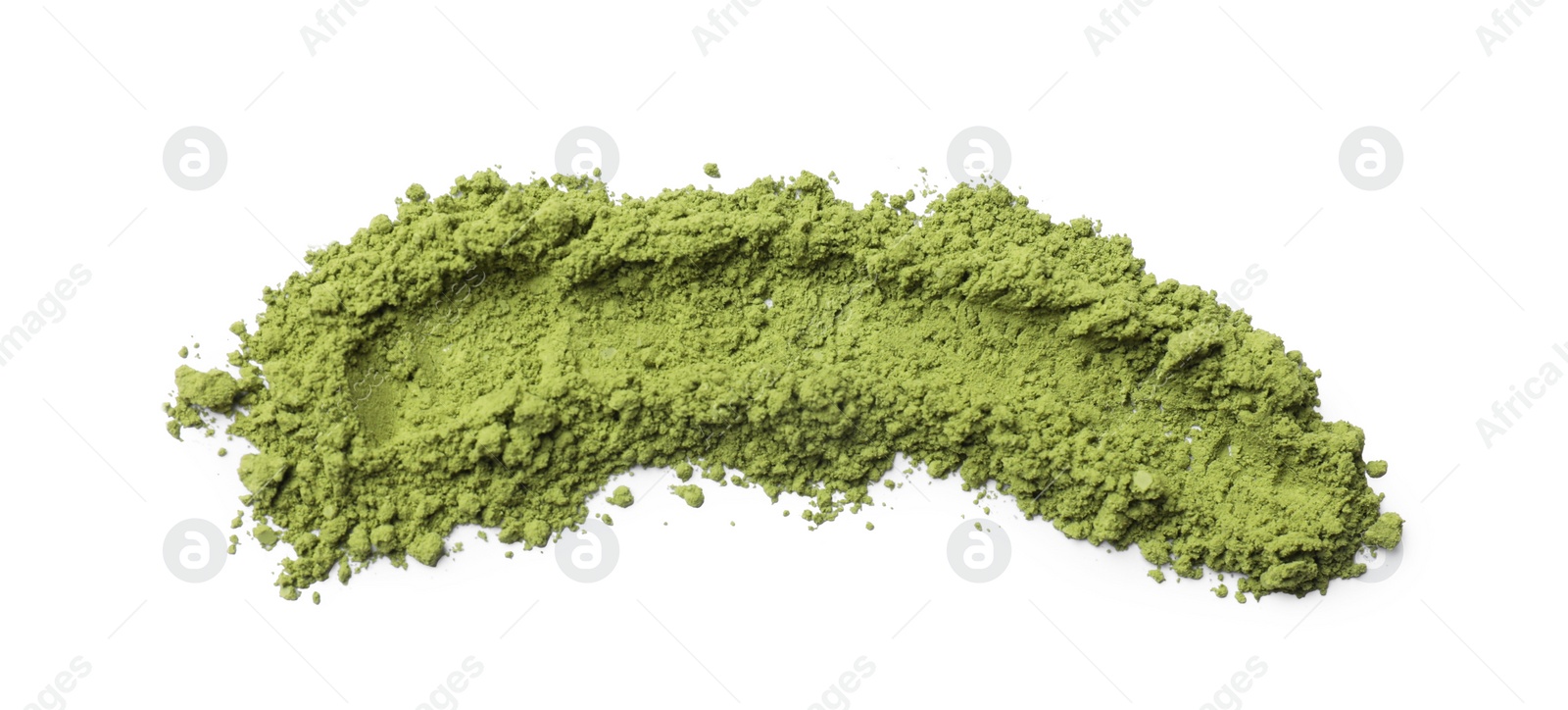 Photo of Green matcha powder isolated on white, top view