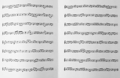 Photo of Sheet music book as background, top view
