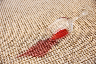 Photo of Spilled red wine on carpet