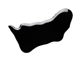 Photo of Black glossy oil blob isolated on white, top view