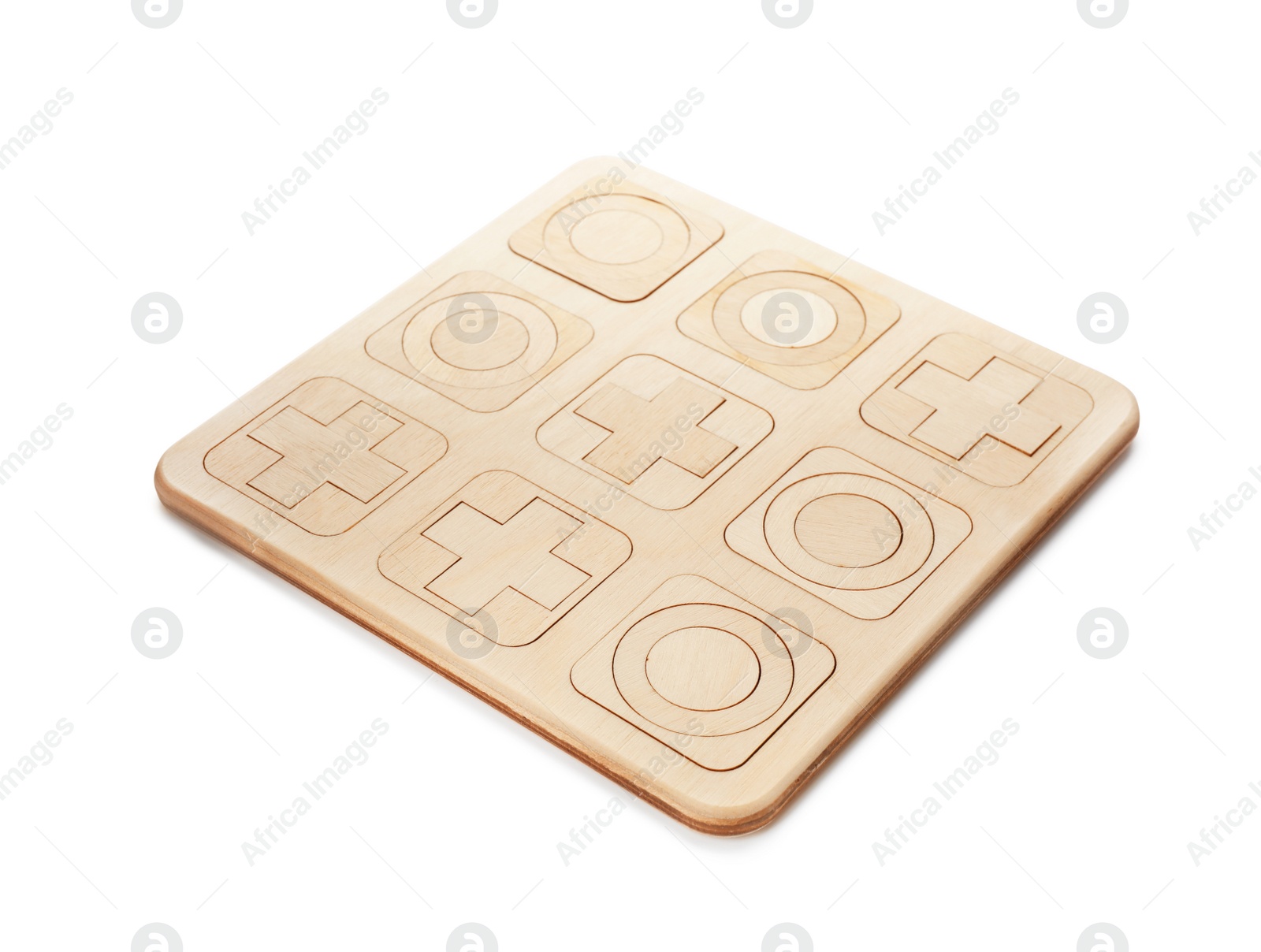 Photo of Wooden tic-tac-toe set on white background. Board game